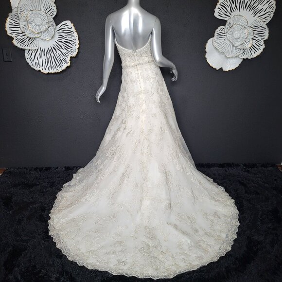 NWT~$1899~ESSENCE~SZ 4~IVORY STRAPLESS EMBELLISHED FIT & FLARE WEDDING DRESS - Picture 12 of 16